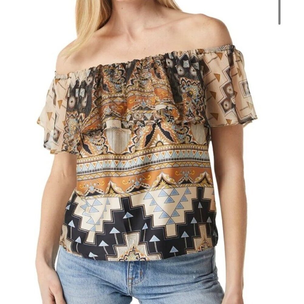 Misa Los Angeles Sz XS Blouse Top Off The Shoulder Boho Southwestern Retro